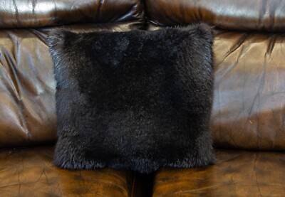 8990 Sheared Beaver Fur Pillow Genuine Pelt Cushion Real Beaver Fur Pillow Black