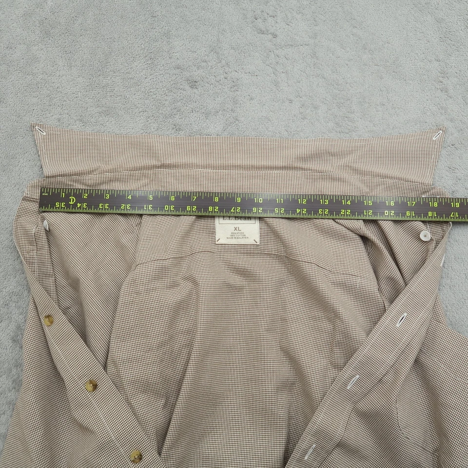 Camisa de vestir LL Bean para hombre XL 18-35 marrón a cuadros cuello abotonado manga larga Foto 2 de 4