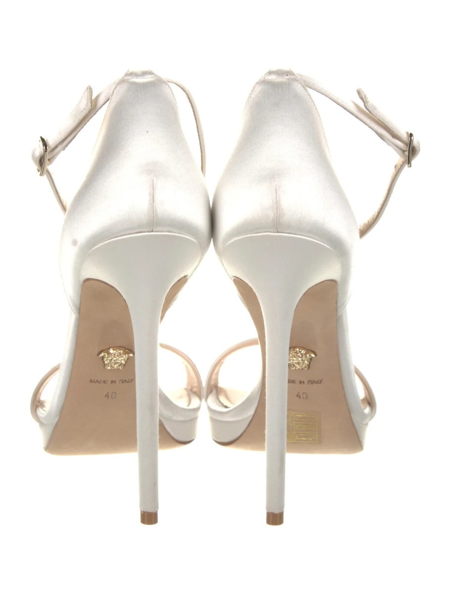 VERSACE White Satin Platform Sandals Size 10 IT 40 Good