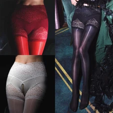 Open Crotch Lace Pantyhose Stretchy Tights Glossy Panties and Stockings in One