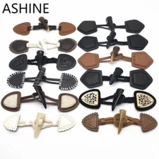 3Pairs Leather Horn Toggle Button,Duffle Coat Jacket Fasteners Toggle with Patch