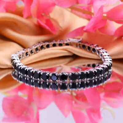 12Ct Lab Created Black Diamond 7.5'' Tennis Womens Bracelet 14K White Gold Plated