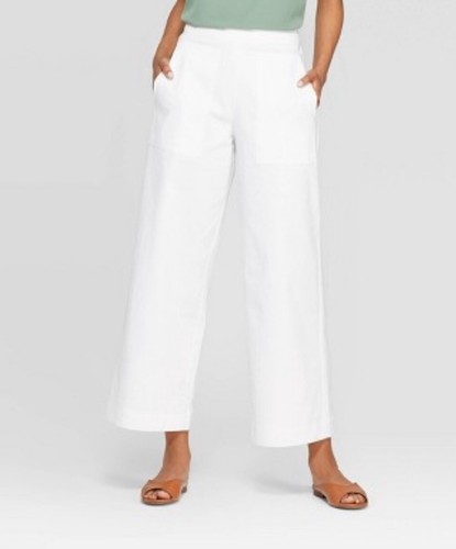 Wide Leg Ankle Pants White 