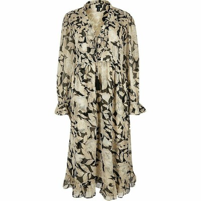 river island print midi dress khaki