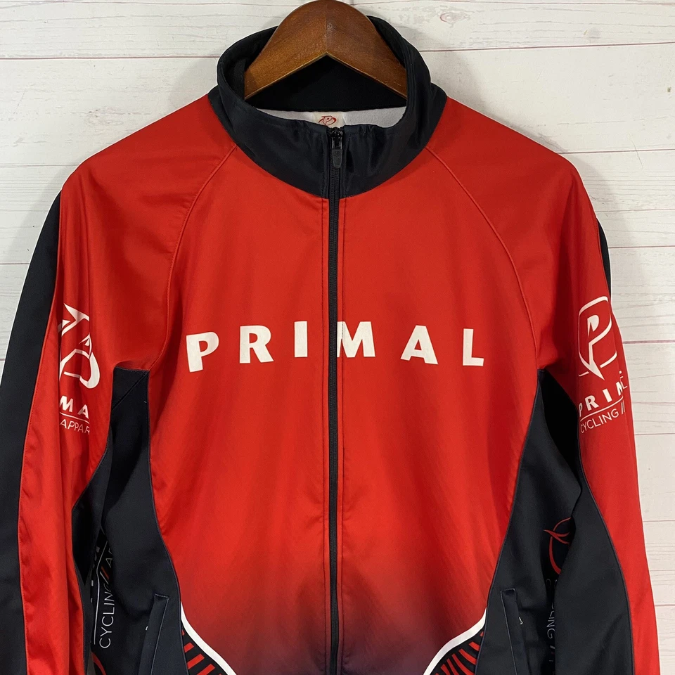 Primal Mens Zip Front Cycling Jacket Size Medium Red Micro Fleece Lined Pockets - Image 2 of 4