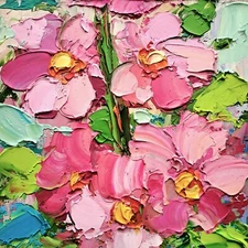 Hollyhocks Flowers Oil Painting Flowers Original Art Floral Impasto Wall Art