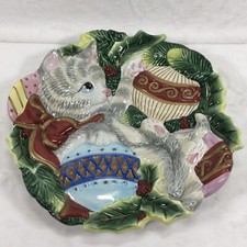 Fitz Floyd Essentials Christmas Holiday Kristmas Kitty Cat Canape Ornament Plate