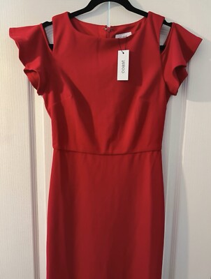 BNWT Coast Red Cold Shoulder Stretch Crepe Fishtail Gown Dress