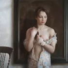 Art Giclee Printed Oil Painting Print Frame in frt of a woman Canvas