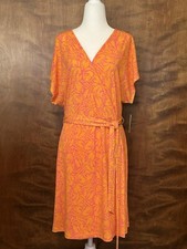 Nine West Dolman Sleeve Mini Wrap Dress Womens XL Pink & Orange Leaf Print Knit