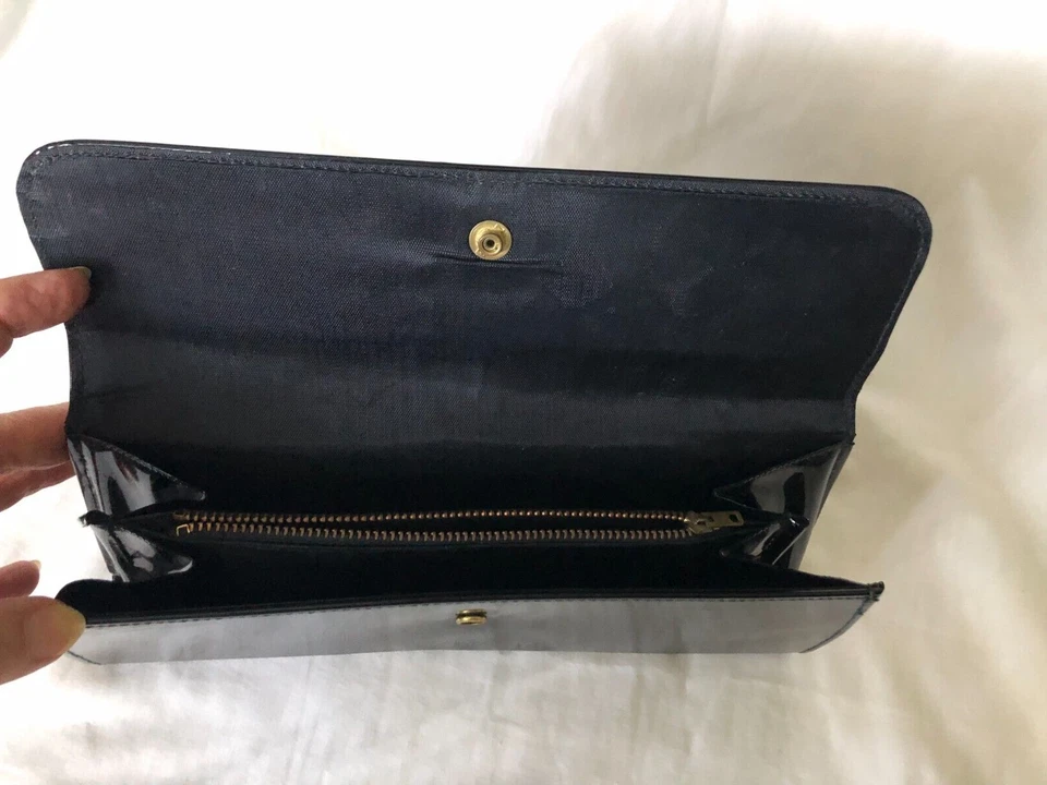 Vintage Clutch - Black Patent Leather, Zipper interior compartment, Snap closure - Image 2 of 4