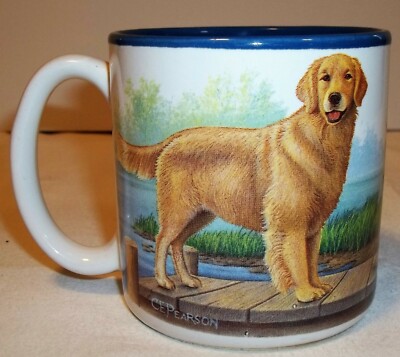 Golden Retrievers mug,  C.E. Pearson dog cup,  Porcelain coffee cup,  Puppy