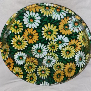 MCM Tray Metal Flowers Daisy”s Stamped Marsh Allen 12” with sides 2” 