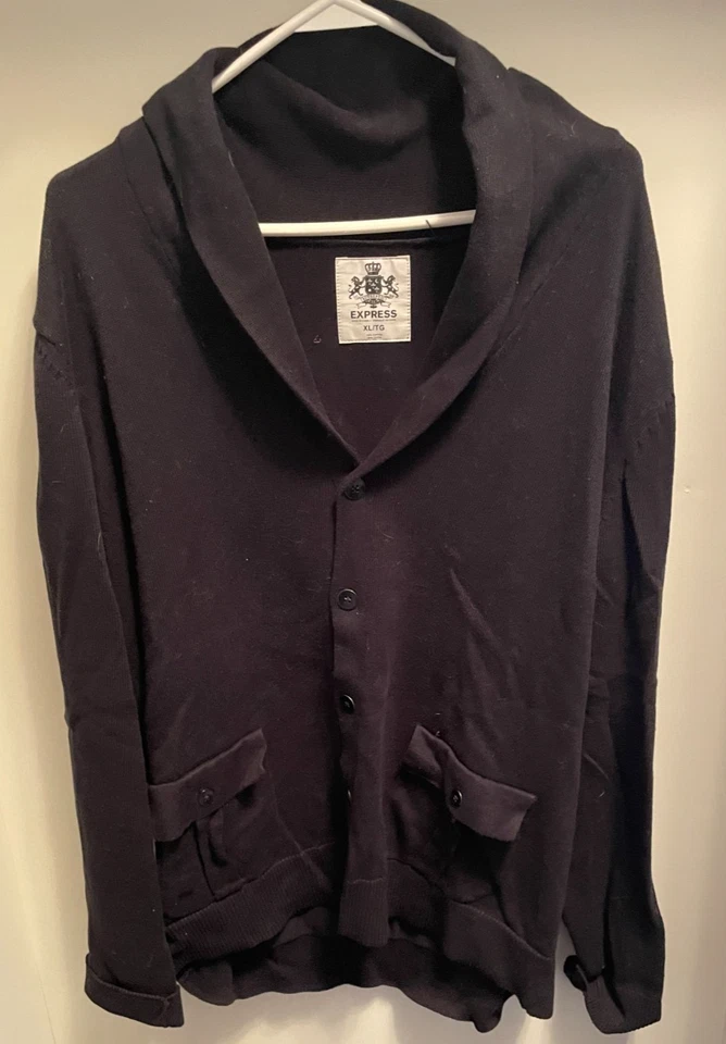Cárdigan suéter negro con cuello abotonado Express para hombre - talla XL Foto 3 de 4