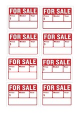 Car For Sale Sign for Car and Vehicles Auto Sales Size 9" X 12" 2-Line   8PC