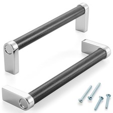 10 Pack 5 Inch Knurled Black and Chrome Cabinet Pulls Matte Black and Polishe...
