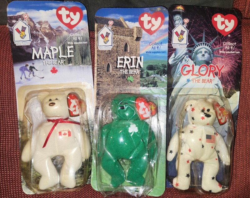 Ty Teenie Beanies McDonald's RMHC Bear Lot of 3 Maple Erin Glory 1998