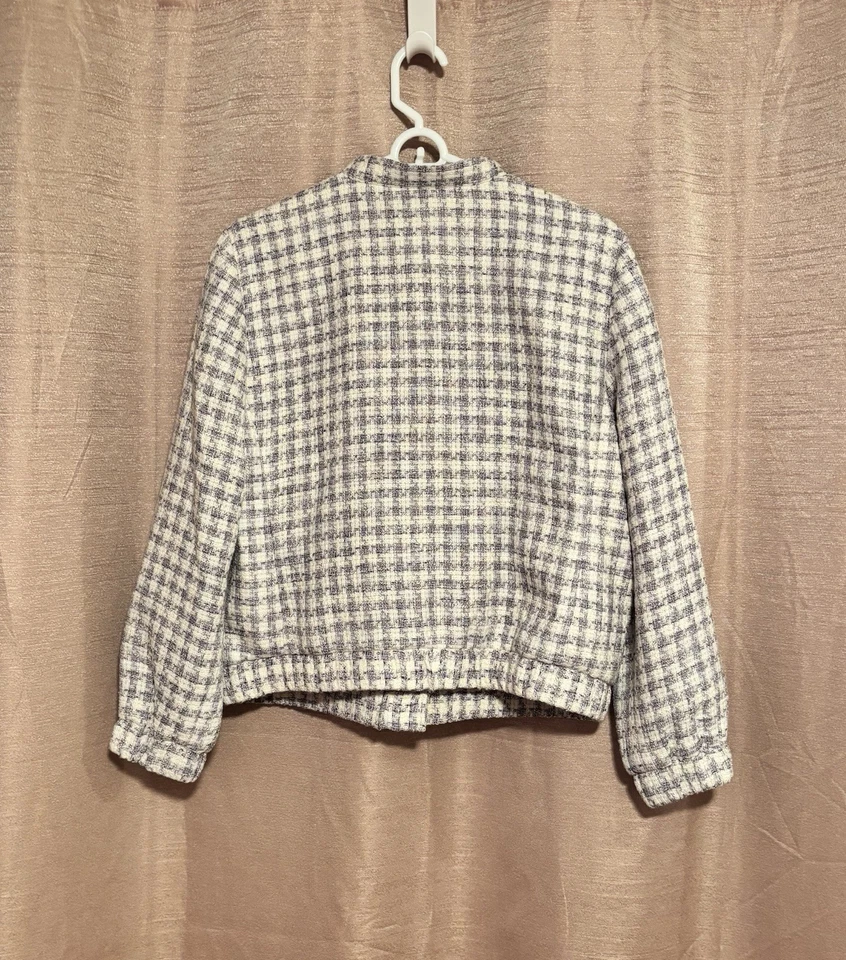 Bombardero de cinco botones Talbots para mujer talla PL púrpura guinga tweed mezcla de algodón Foto 4 de 4