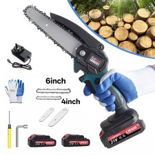 2 Batteries 4/6'' 4000W Mini Cordless Chainsaw Electric