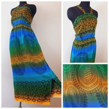 Size 8-10 Handmade Hippy Maxi Dress Ethnic Boho Mandala Bright Colourful Summer