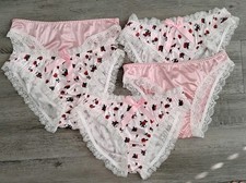 Lot 5 Satin Floral Solid Lace Kawaii Panties Ruffled Women's SZ L NWOT Sissy