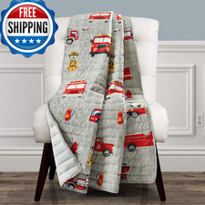 Lush Decor Fire Truck Throw Blanket, Red  Gray, 50" W x 60" L - Toddler Blanket