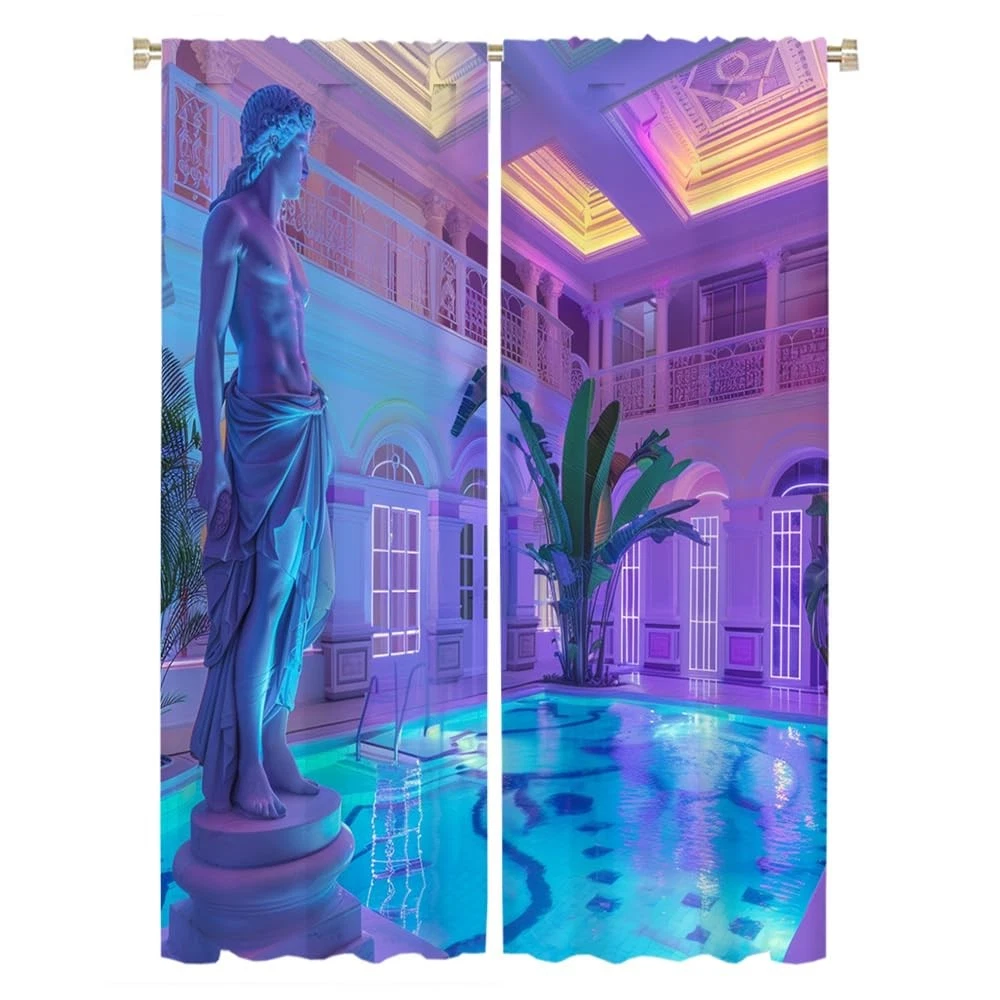 Brebasf Fantasy Neon Ancient Sculpture Rod Pocket Blackout Curtains,Aesthetic...