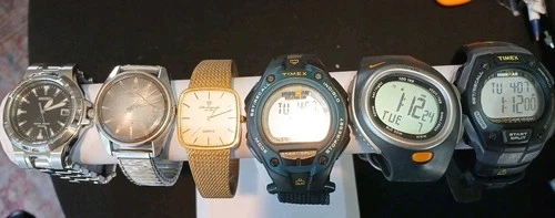 LOT OF 6 VINTAGE WORKING WATCHES: 2-SEIKO 2- TIMEX 1-NIKE 1-JULES JURGENSEN