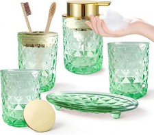 5PCS Bathroom Accessory Set,Green Bathroom Countertop Organizer Set with Soap
