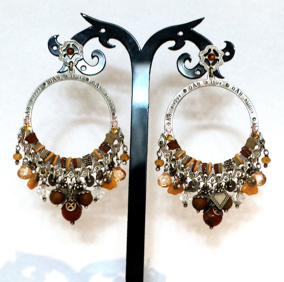 Gas Bijoux. Grandes boucles d'oreilles Cécile en métal argenté à pampilles - Photo 1/4