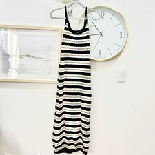Lalavone M Black and White Striped Maxi Dress