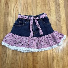 Kiddie Koral Kids Cowgirl Western Pink Bandanna Blue Denim Jean Mini Skirt Sz 4