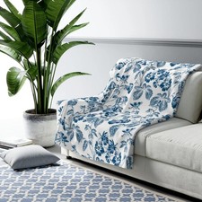 Blue Floral Throw Blanket Elegant Vintage Pattern