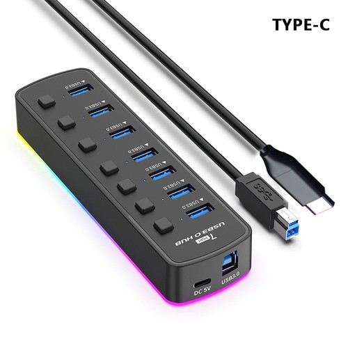 RGB USB 3.0 Hub 7 Ports Data Port Adapter 5Gbps High Speed Individual On/Off - Afbeelding 13 van 14