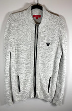 GUESS Los Angeles Zip Front Knit Sweater Jacket Gray Cotton Blend Womens M