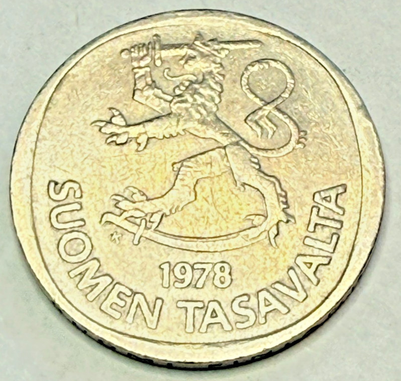 1978 Finland 1 Markka Vintage European Scandinavian XF Coin KM 49 Rampant Lion 