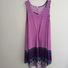 Pink Geometric Dress Womens One Size Sleeveless Tank Swing Knee Length Boho