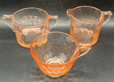 Jeannette Glass Hex Honeycomb Pink Depression Sugar Creamer Tea Grandmillenial