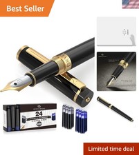 Luxury Fountain Pen with Medium Nib - Includes Gift Pouch & 24 Ink Cartridges