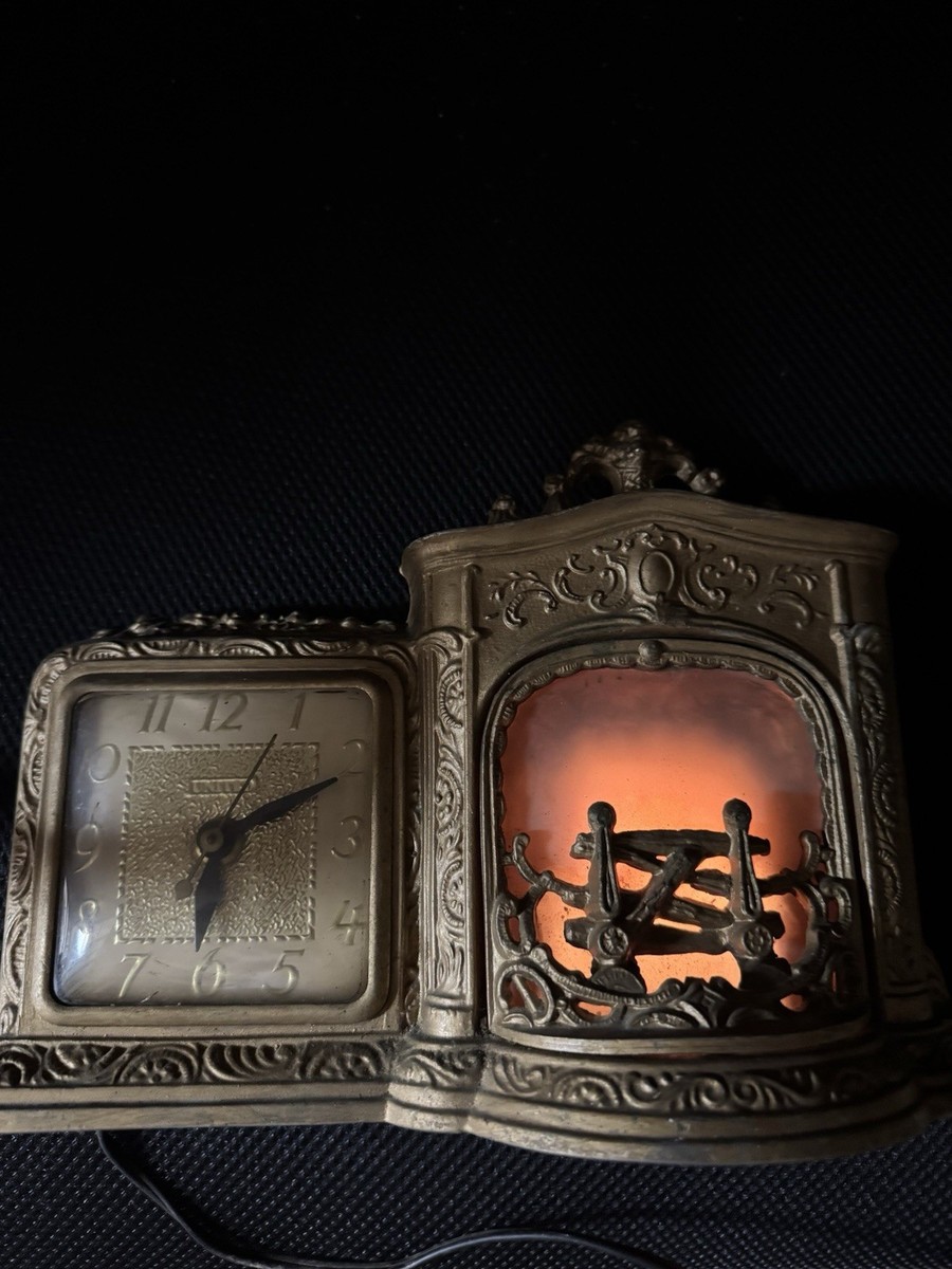 Vintage United Clock Company Fireplace Mantle Lighted Clock #455