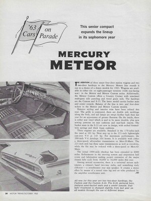 1963 Mercury Meteor Custom S-33 Vintage Magazine Article Ad 170 221 260 63