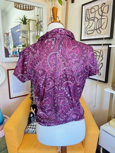 VTG NoBo No Boundaries Womens Purple Paisley Crop Top Jrs Sz L 90s Y2K Retro - Picture 2 of 7
