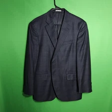 Peter Millar Mens 42R Blue Wool Plaid Blazer Suit Jacket Sport Coat