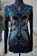 Camisa Vocal Apparel Para Mujer Cristal Negra Cruz Alas de Ángel Punto Látigo S M L XL