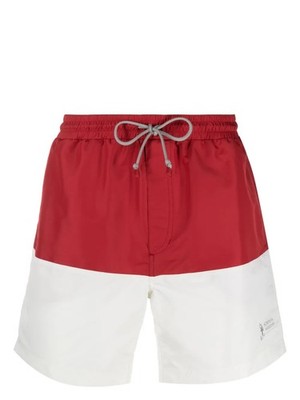 BRUNELLO CUCINELLI MEN'S RED AND WHITE SWIM SHORTS MSRP $595