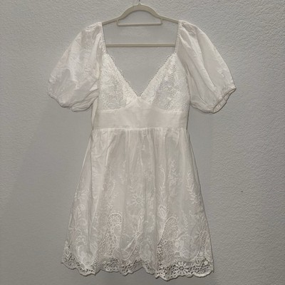 Hello Molly Women s Sz M(6) Minidress Lace Detail Puff Sleeves Babydoll Milkmaid