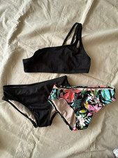Art Class Girls Size M 8 3Pcs Swimsuit Set Floral Black Bikini Summer Tropical