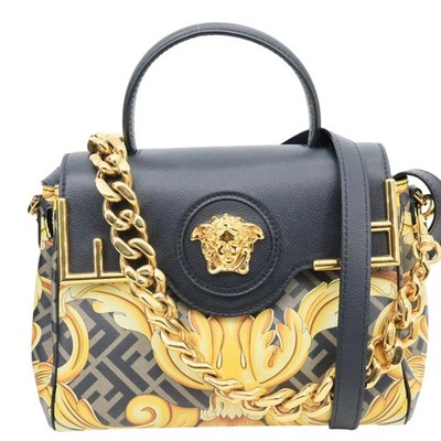 VERSACE X FENDI Fendace Medium La Medusa Zucca Calfskin Top Handle Crossbody Bag