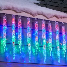 Minetom Icicle Lights Outdoor with Clips 20ft 100 LED 20 Tubes Twinkling Crystal