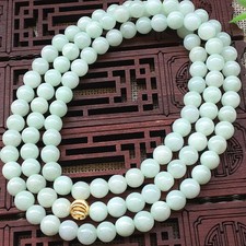 Certified natural A-grade jadeite Light green round bead necklace